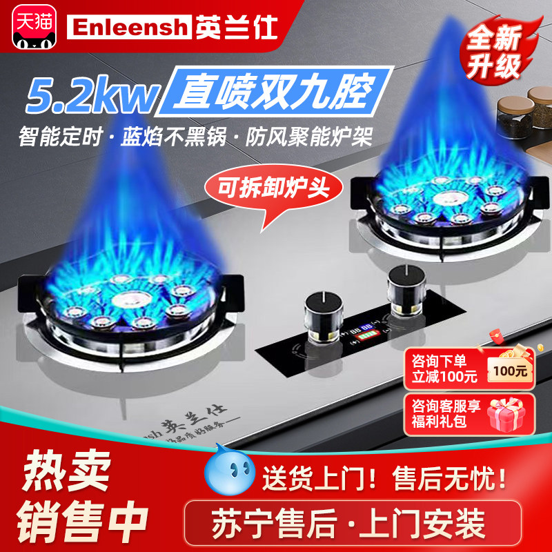 英兰仕燃气灶双灶家用煤气灶天然气液化气台式炉猛火定时大火灶具