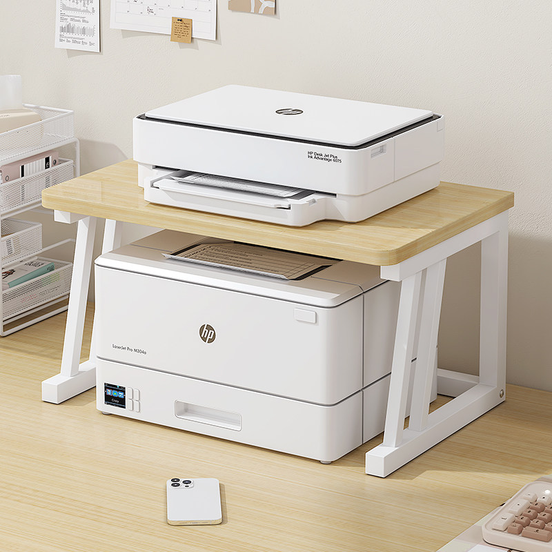 桌面印表机置物架办公桌上小型双层多功能文件收纳整理擡增高架子