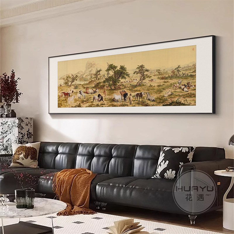 宋徽宗新中式茶室禅意装饰画沙发背景墙装饰高级感山水画复古挂画