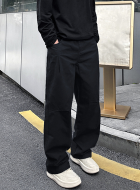 QUALCOMM新款美式高街vibe黑色伞兵裤男秋冬款潮牌工装阔腿弯刀裤