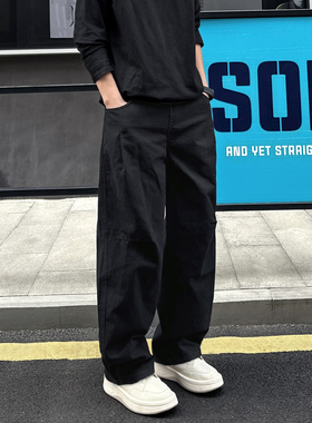 QUALCOMM2025新款黑色百搭阔腿裤子男秋冬季休闲慵懒加绒直筒长裤