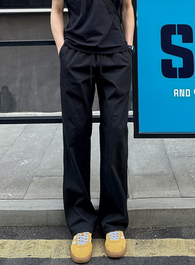 QUALCOMM黑色斜切潮流裤子男秋冬新款cleanfit保暖直筒微喇休闲裤