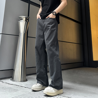 QUALCOMM军灰色宽松直筒牛仔裤男款春季美式复古cleanfit垂感长裤