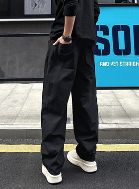 QUALCOMM2025新款黑色慵懒加绒休闲裤男秋冬季高街百搭保暖阔腿裤