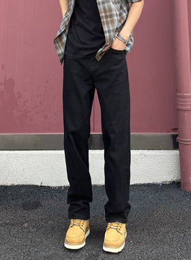 QUALCOMM春季爆款美式百搭黑色直筒牛仔裤男潮流cleanfit显瘦长裤