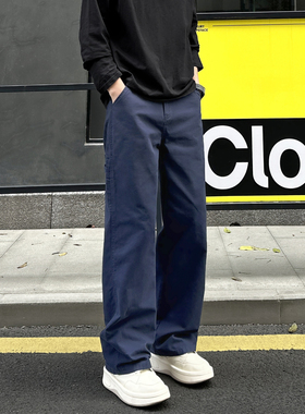 QUALCOMM美式潮牌复古宝蓝色工装裤男女款冬季高街百搭纯棉休闲裤