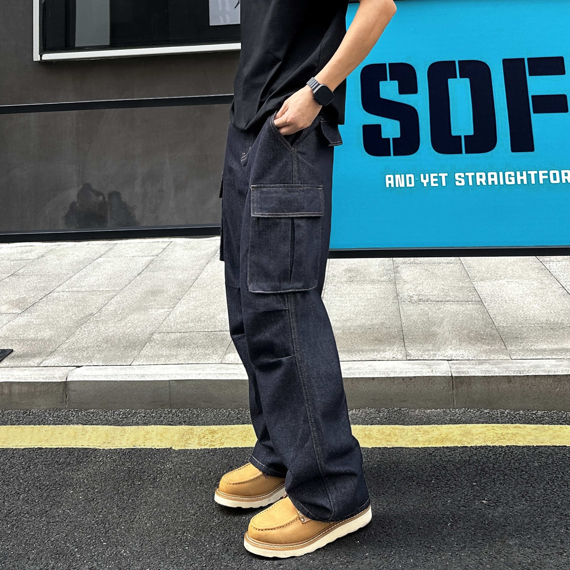 QUALCOMM多口袋直筒复古工装裤