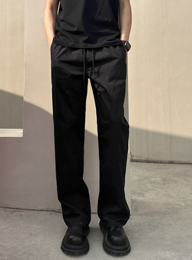 QUALCOMM秋冬季基础美式斜切工装裤男黑色潮流百搭直筒微喇休闲裤