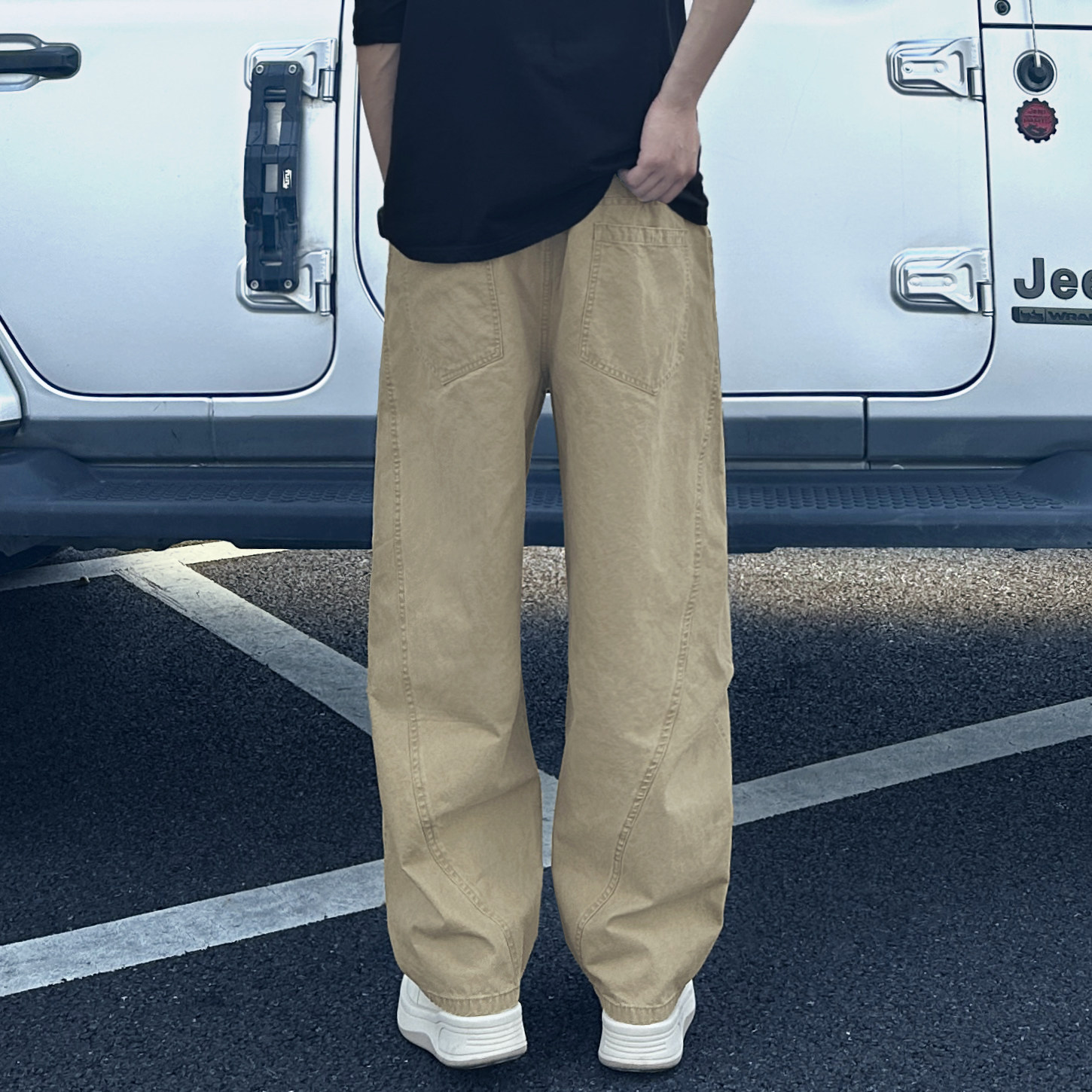 QUALCOMM美式宽松痞帅褶皱伞兵裤