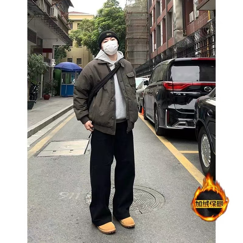 加绒潮流显瘦阔腿长裤