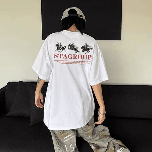 STA.三人战马纯棉美式短袖T恤