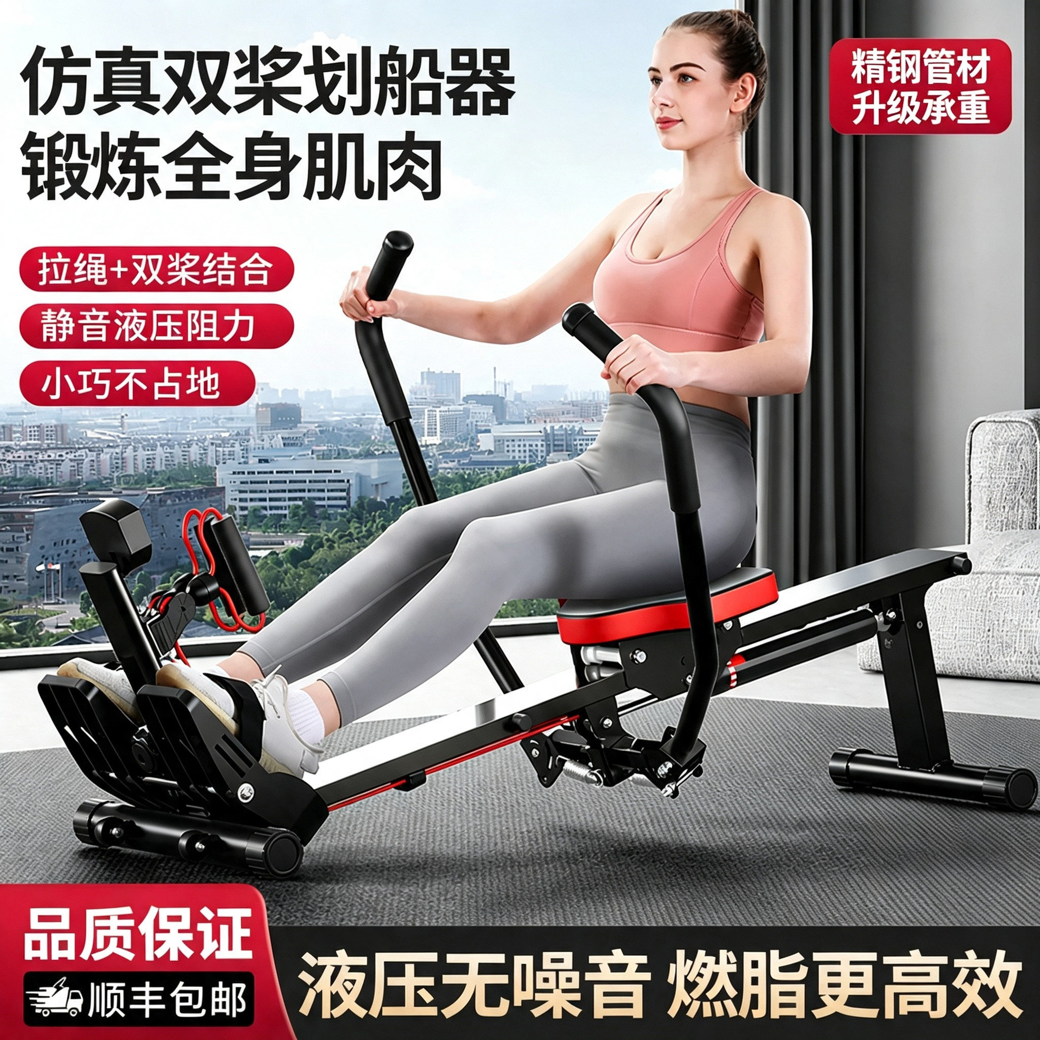 德国划船机家用液阻液压水阻风阻划艇机室内加粗划桨机减肥健身器