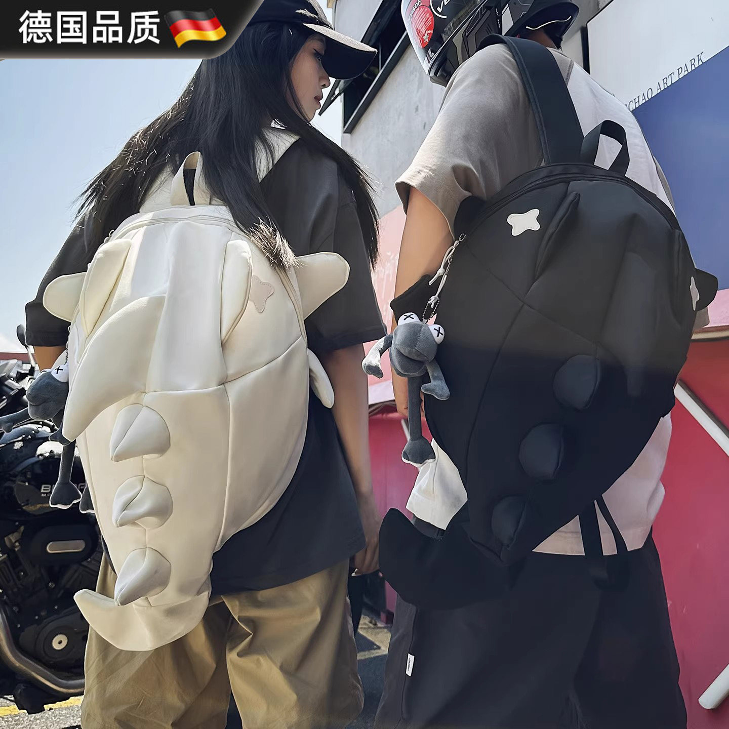 德国鲨鱼双肩包骑行背包摩托车头盔包男女大容量书包旅行包小众感