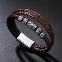A men's retro leather rope bracelet with a unique Viking totem punk fortune bead woven leather black jewelry for your boyfriend thumbnail 4