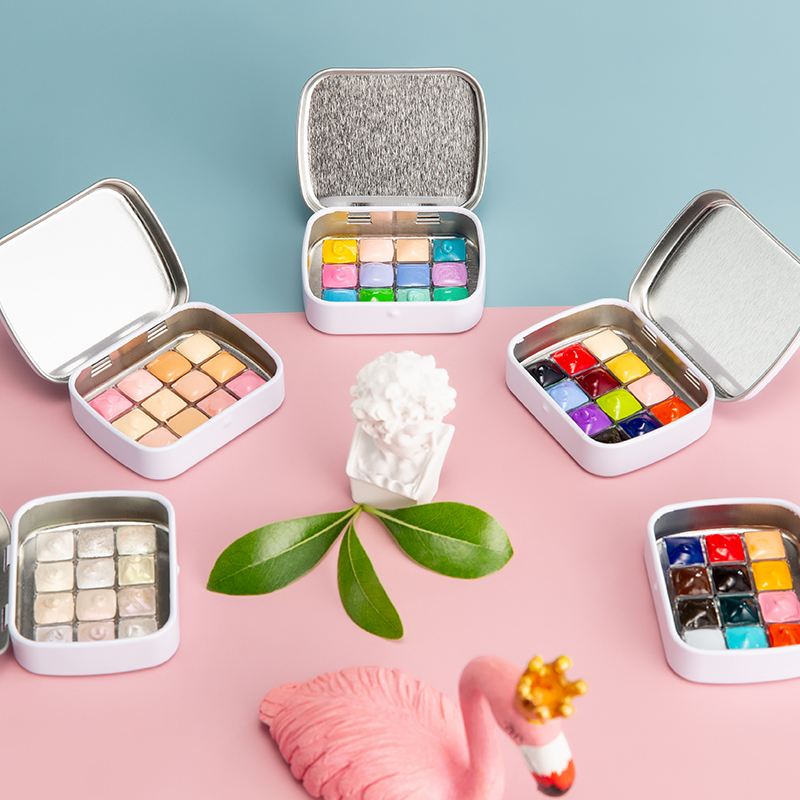 荷尔拜因固体水彩颜料分装ds珠光日下部白夜肤色糖果分层12色套装