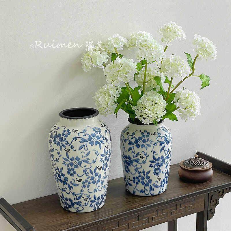 新中式复古轻奢青花瓷客厅水培插花陶瓷花瓶高级感创意装饰品摆件,家居饰品,花瓶,淘宝优惠券,粉丝福利购,淘宝优惠卷