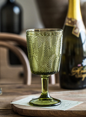 巷子尾【小众感~复古绿色高脚杯】浮雕树叶玻璃杯宴请聚会红