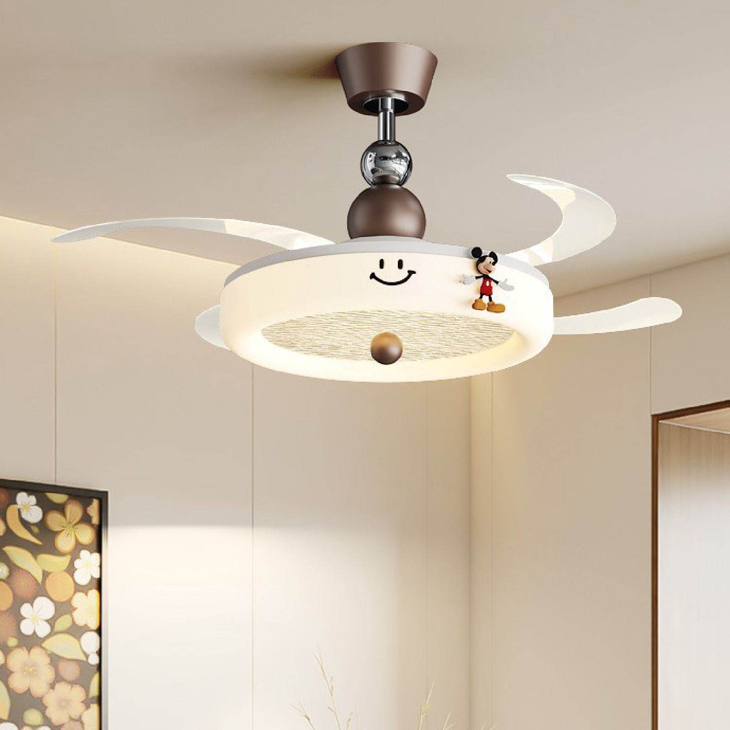 中古卧室隐形风扇灯法式奶油风静音大风力主卧儿童房多功能吊扇灯