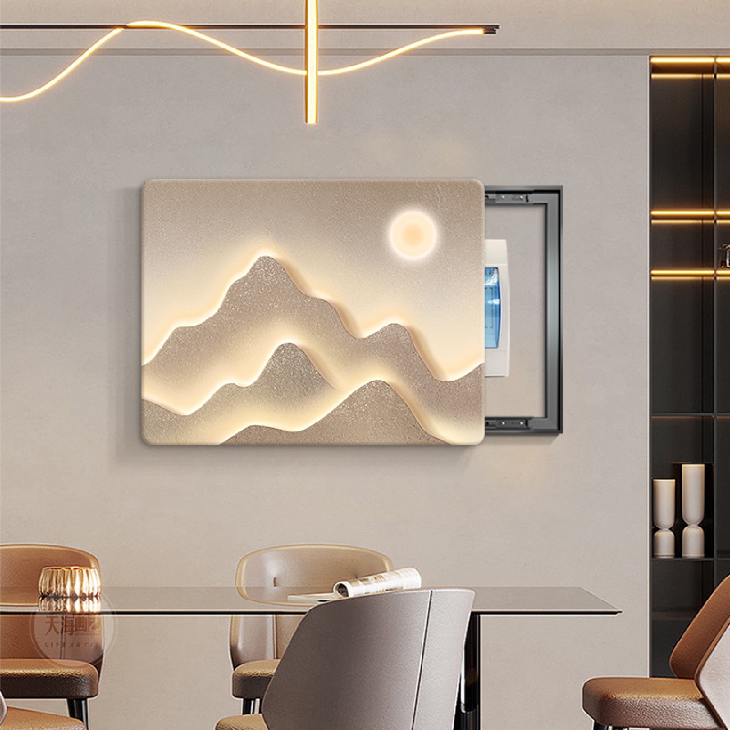 KMN3日照金山电表箱装饰画轻奢感推拉遮挡强弱配电箱盖板万百