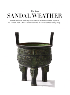 古代彷古青铜器传统风格中式家居装饰品售楼处会所三角鼎宽口香炉