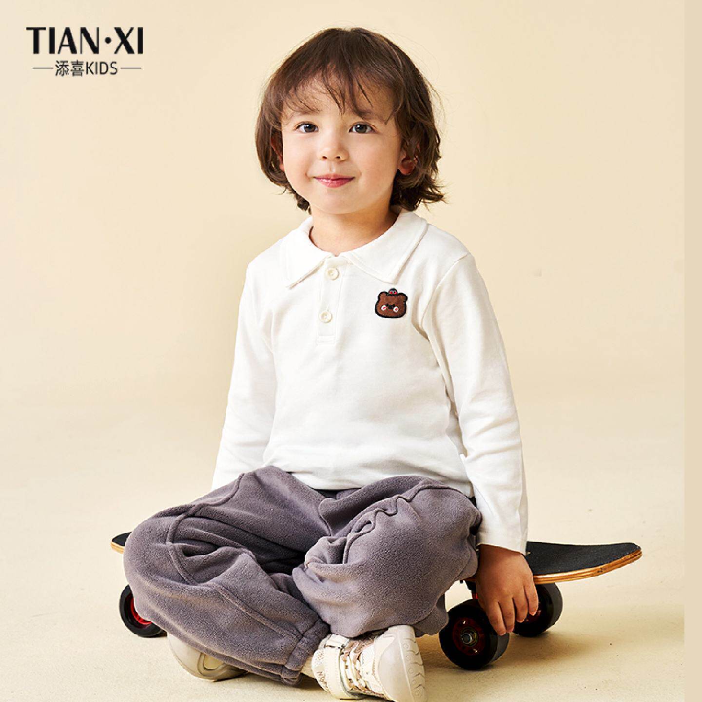男童长袖t恤polo衫儿童衬衫女童打底衫纯棉宝宝内搭翻领白色衬衣