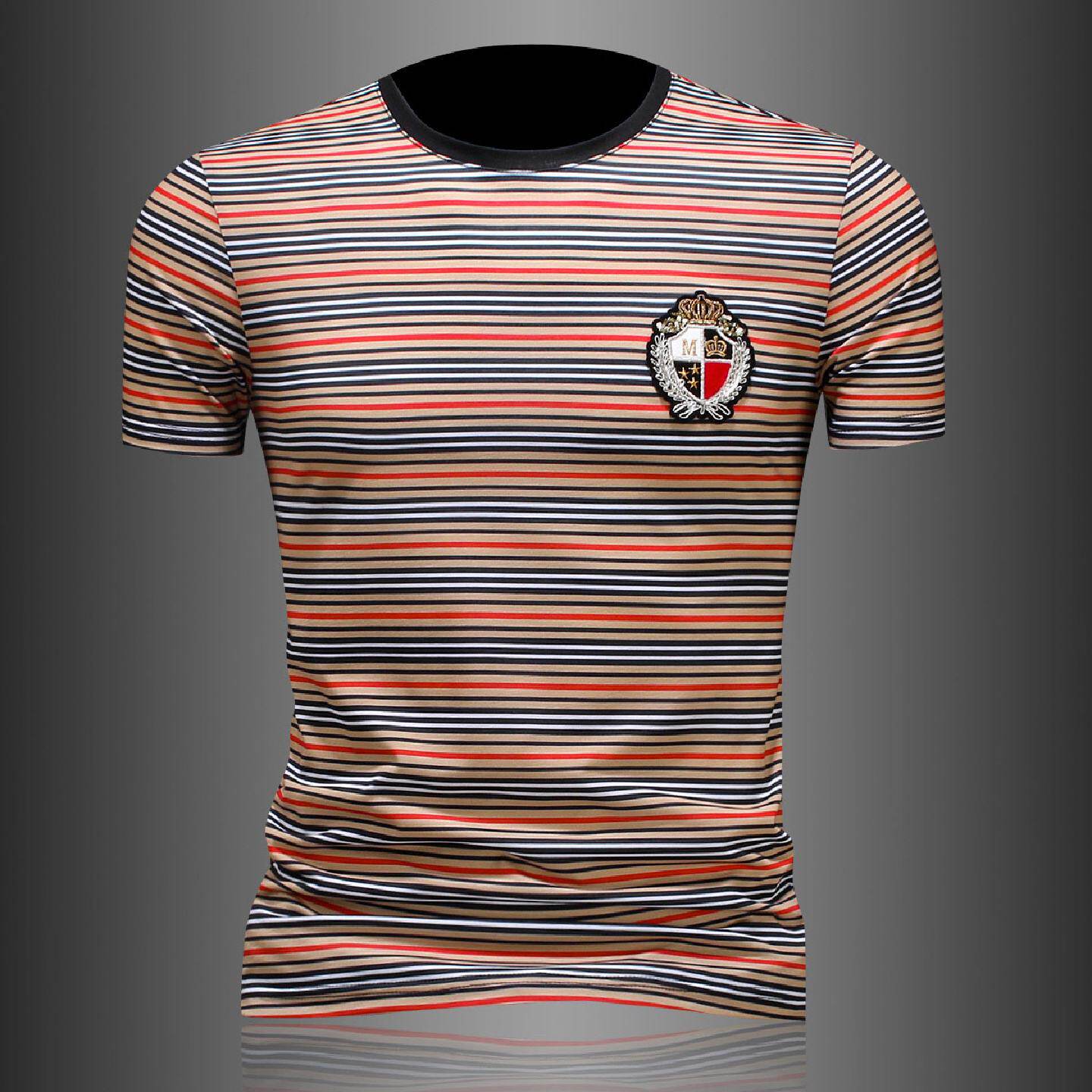 欧洲站短袖恤男士休闲显瘦夏季新款凉感高端简约百搭条纹体恤衫潮