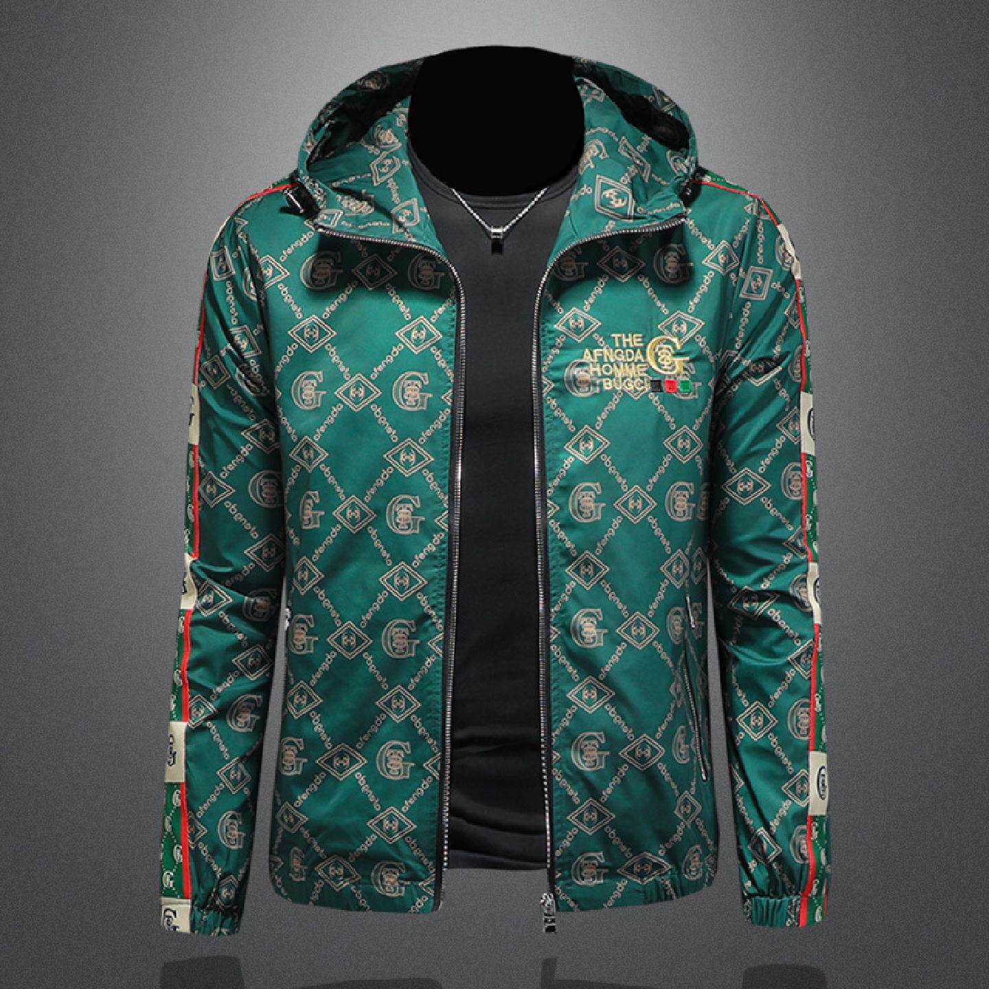 欧洲站印花夹克男士春秋季新款潮牌刺绣修身连帽大码上衣外套潮男