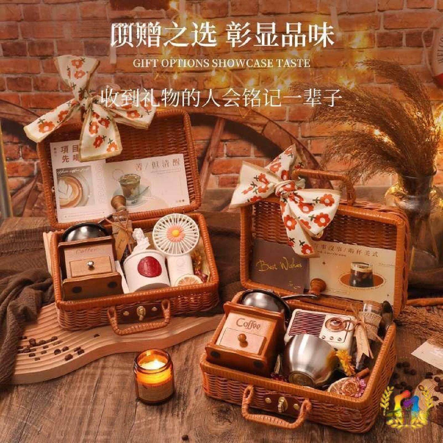 手磨手摇手压咖啡机送人咖啡豆研磨机一体小型家用便携式礼盒套装