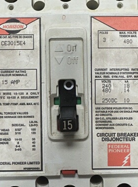 HORIZONFEDRAL PIONEER CE3015E4 3P 15A 480VAC 250VDC **USED