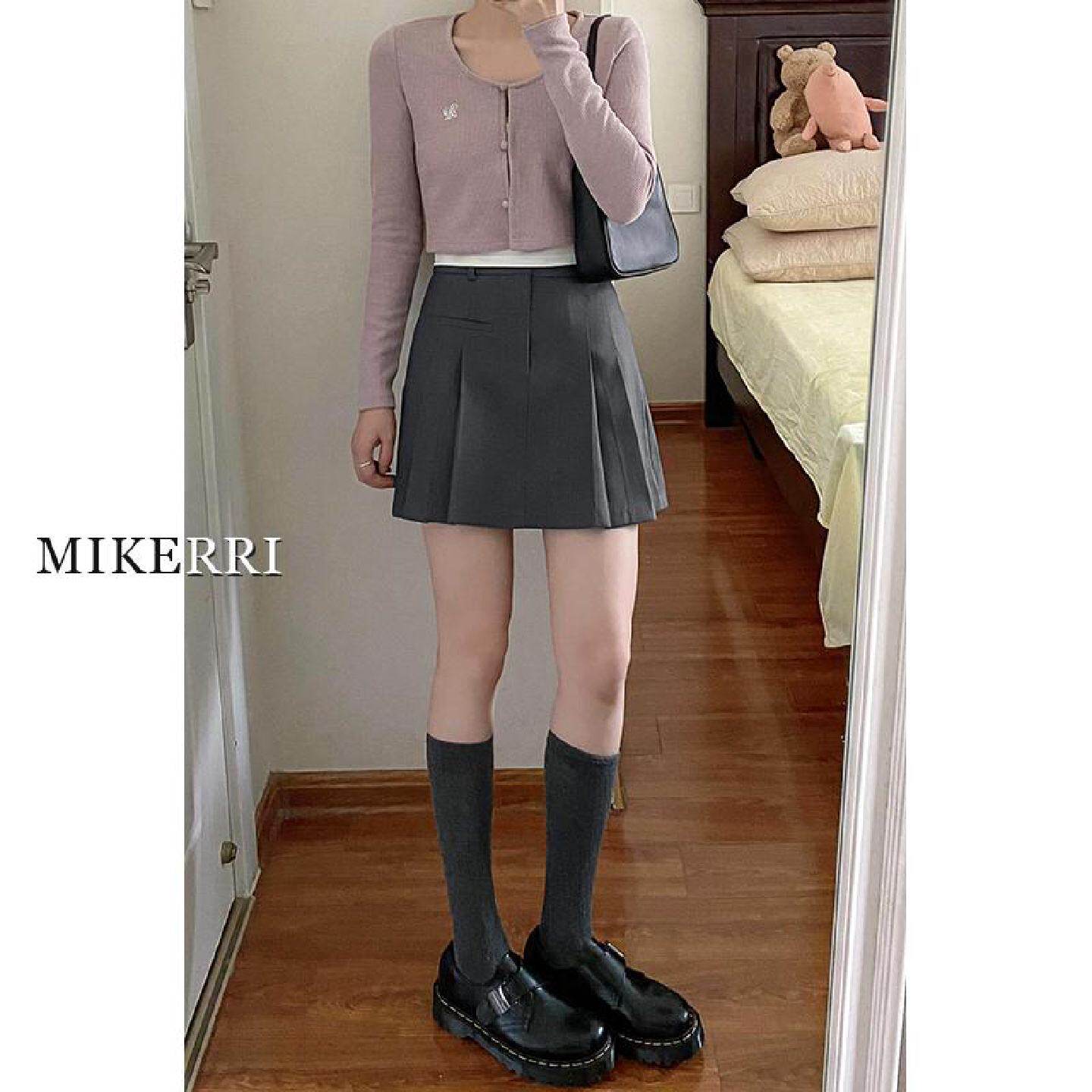 灰色百褶西装半身裙女夏季新款大码胖mm遮肚子显瘦a字高腰短裙子