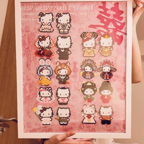 哈喽kitty拼豆收纳相框结婚新婚礼物高级实用摆件手工diy装饰壁画