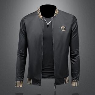 欧洲站棒球领夹克男士年春秋季新款潮流刺绣简约立领高端外套潮男