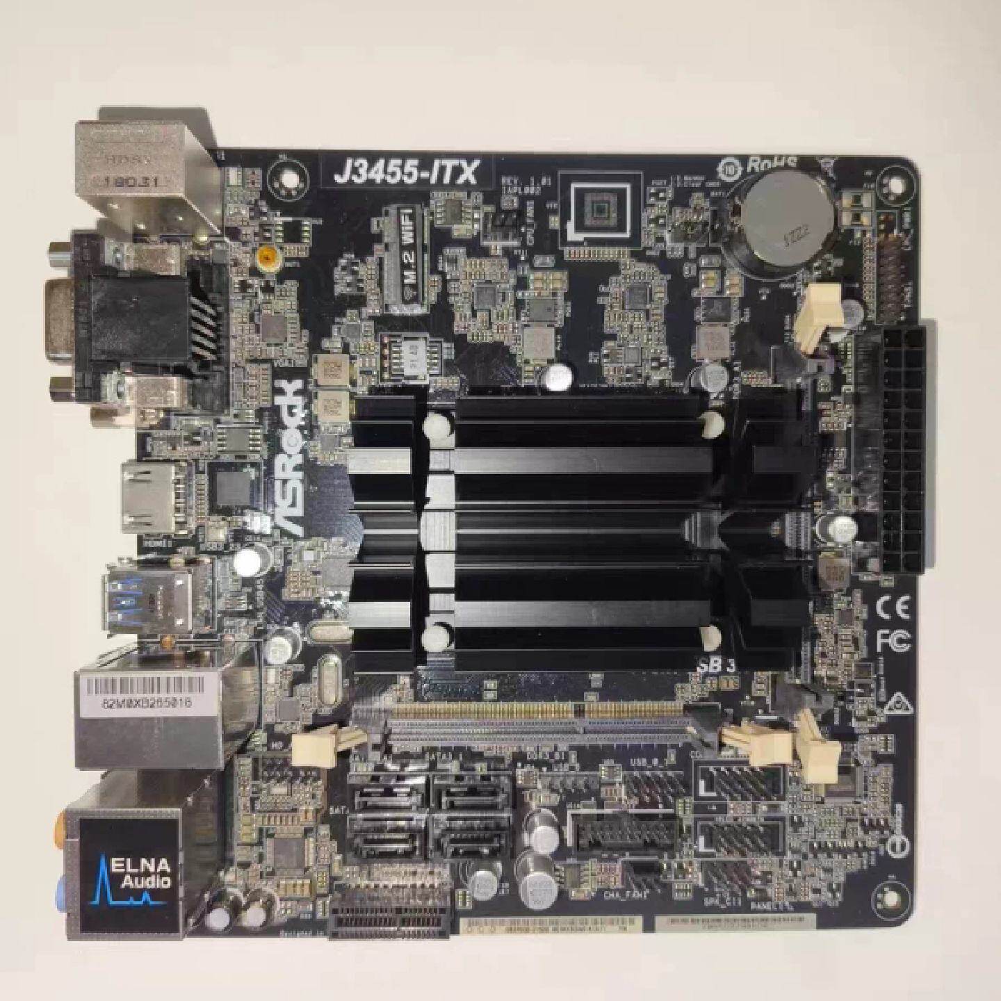 议价华擎J3455-ITX，单网囗主板功能完好，成色挡板