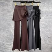 外穿提臀性感高个子运动舞蹈裙裤 微喇叭高腰瑜伽裤 假两件女健身裤