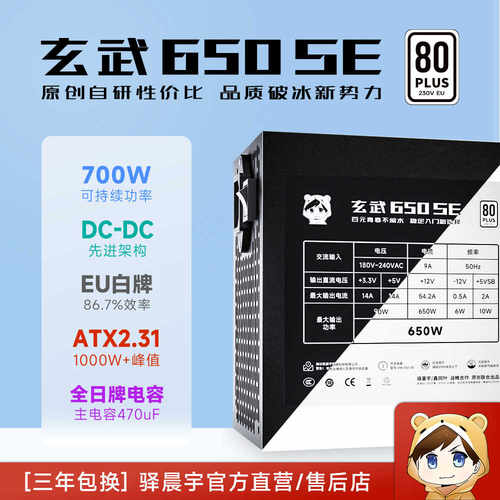 驿晨宇玄武650SE DC-DC超核负载电源白650W峰值1000W 尘雨