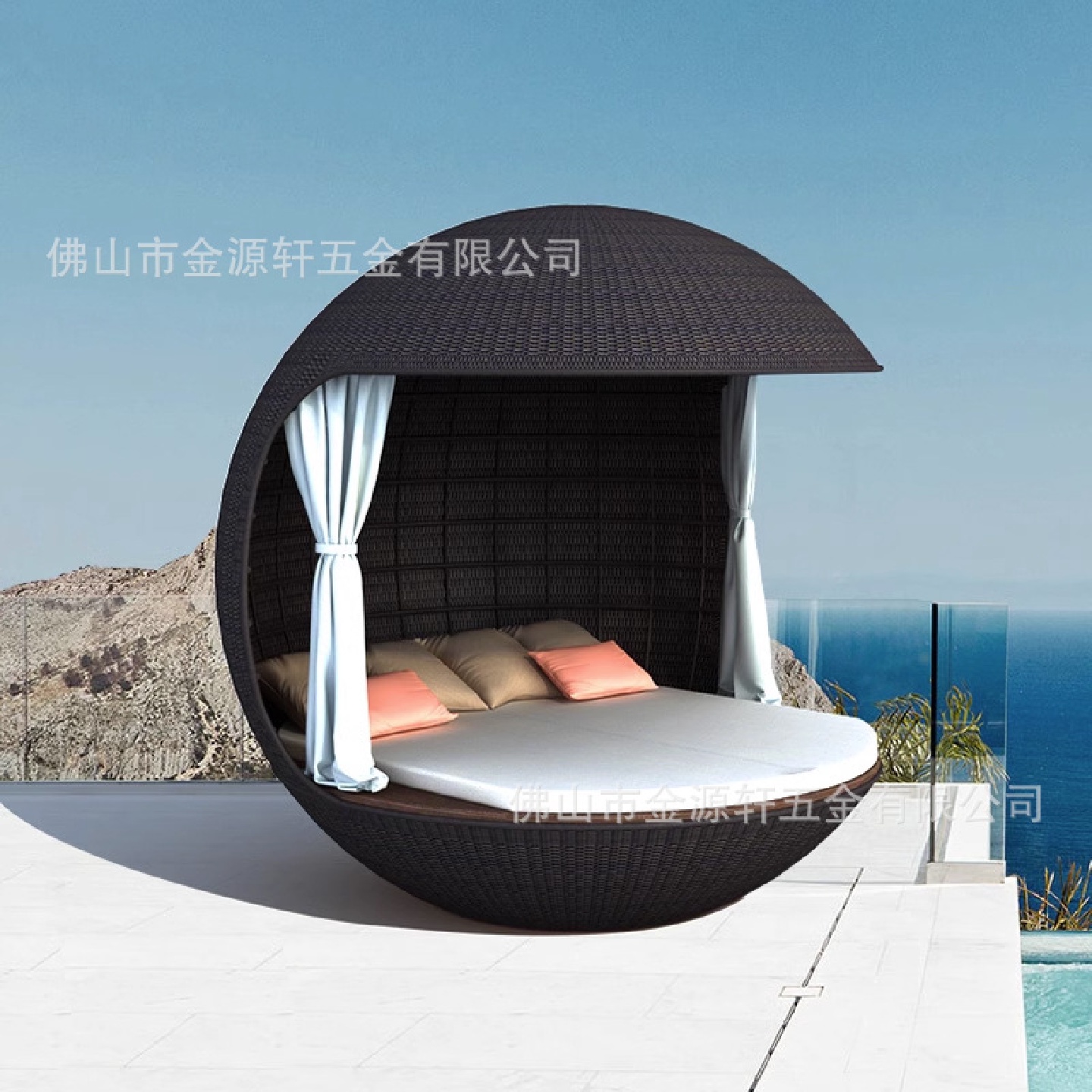户外休闲藤编家具泳池沙滩床创意大圆床花园庭院圆床鸟笼躺椅