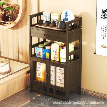 新款茶几博古架茶桌边柜茶架新中式茶具收纳展示柜置物架客厅素感