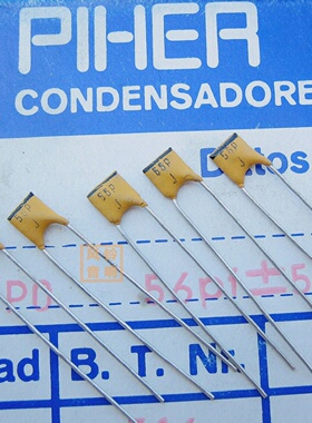 进口PIHER西班牙500v56p56PF铜脚高频银膜瓷片电容P5
