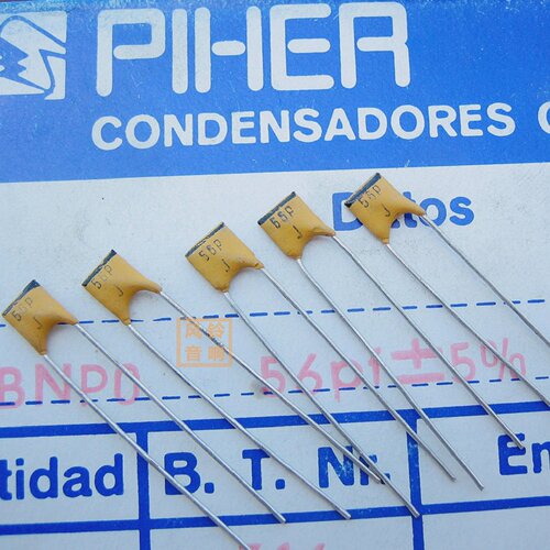 进口PIHER西班牙500v56p56PF铜脚高频银膜瓷片电容P5