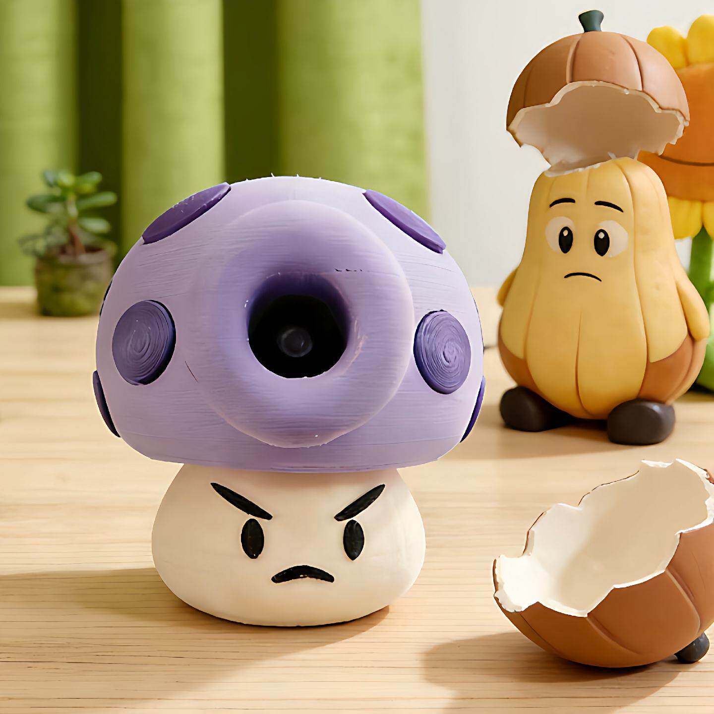 办公桌面小型迷你加湿器静音植物大战僵尸蘑菇可爱USB充电款摆件