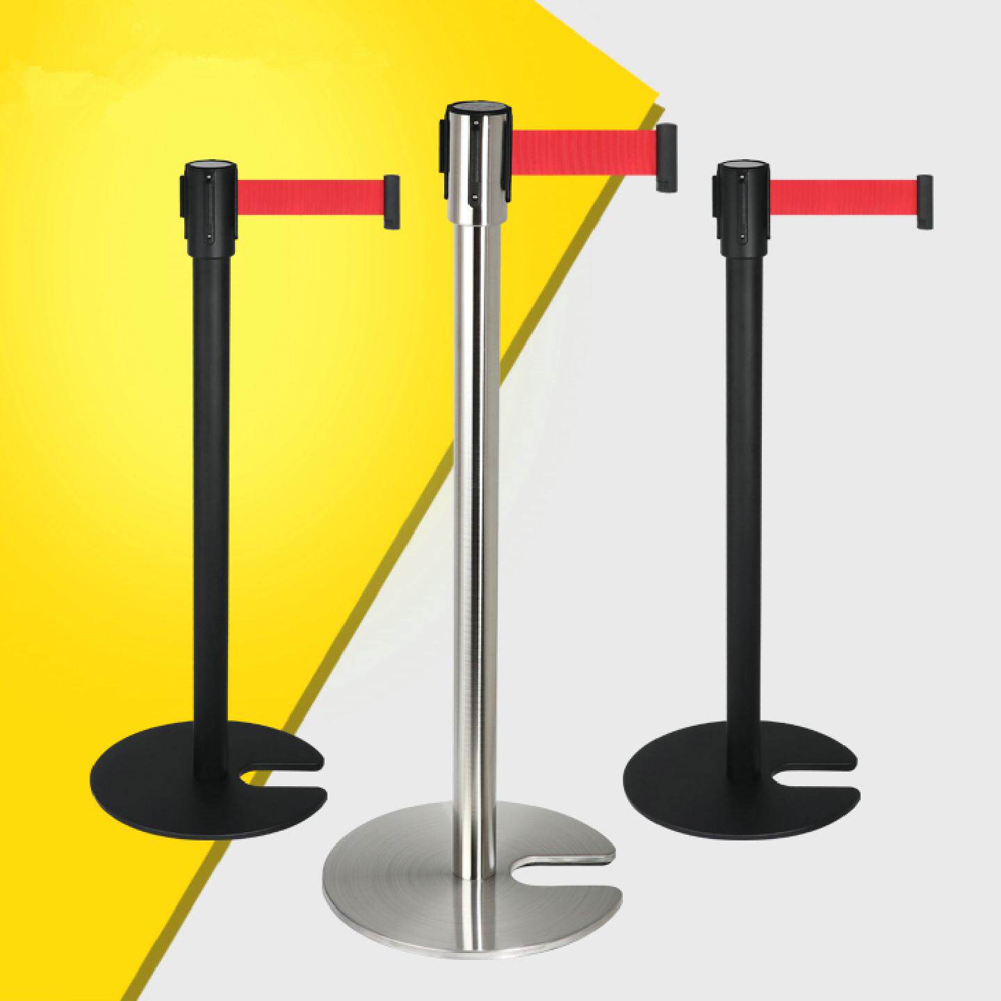 2米不锈钢栏杆座可叠式隔离带警戒线 伸缩带围栏银行排队用