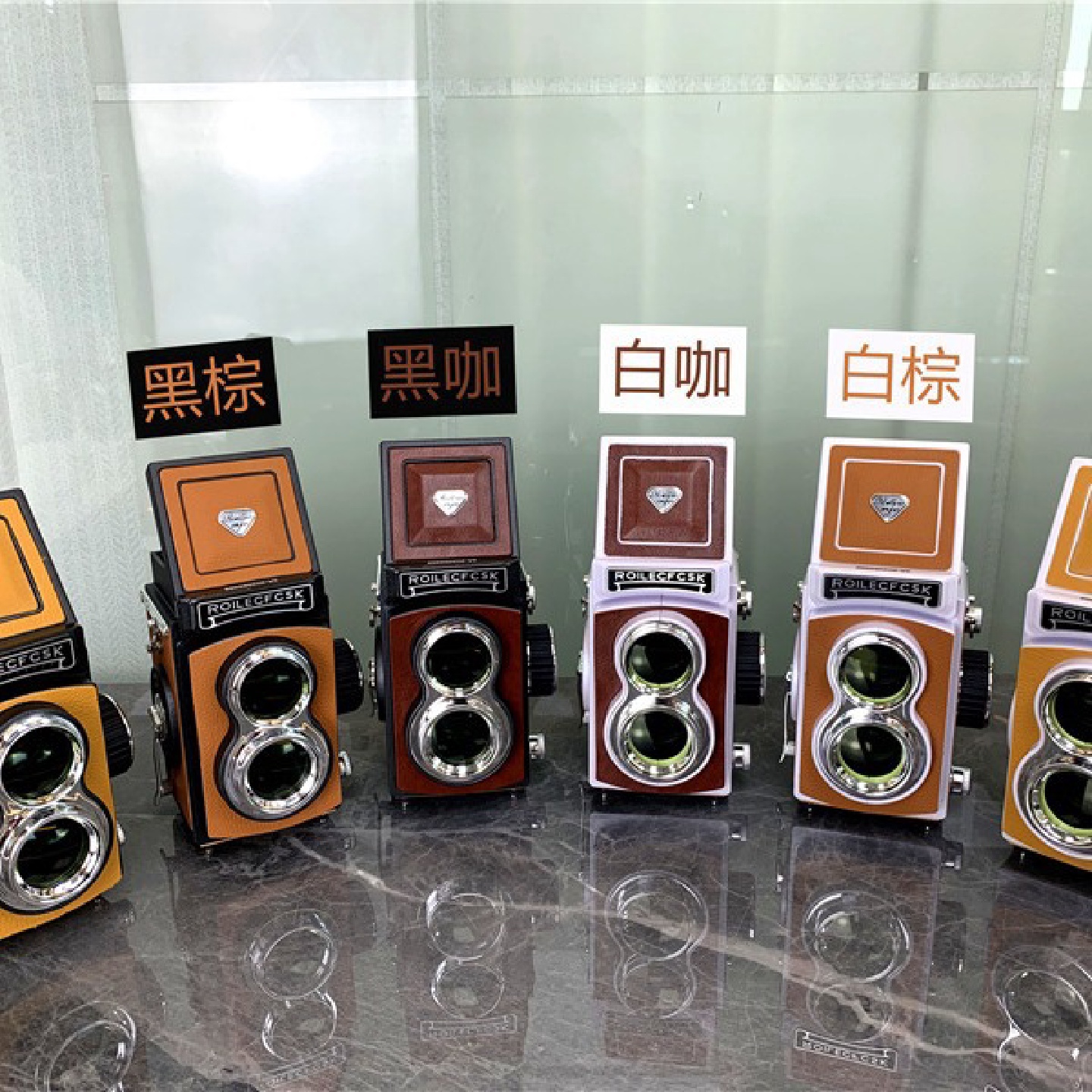 带贴皮款双反相机模型/复古相机道具摆件装饰品/摆件/道具