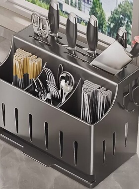 白色不锈钢刀架厨房多功能置物架带线刀筷筒架可壁挂收纳