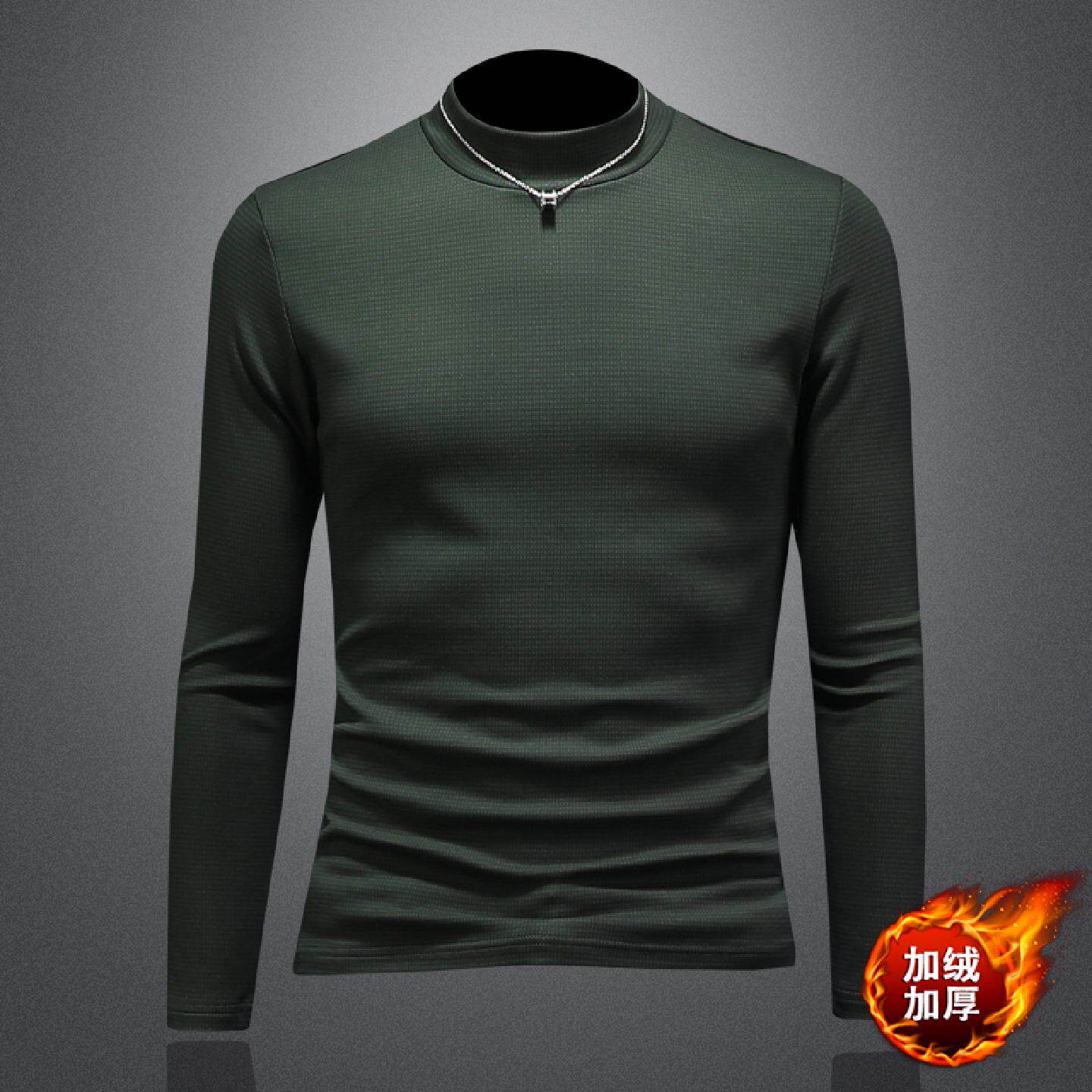 冬季长袖恤打底衫男秋冬季新款修身半高领保暖加绒加厚纯棉内搭潮