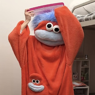 长头发大嘴怪连体睡衣抽象搞怪外穿聚会恶搞装扮加绒加厚连帽睡袍