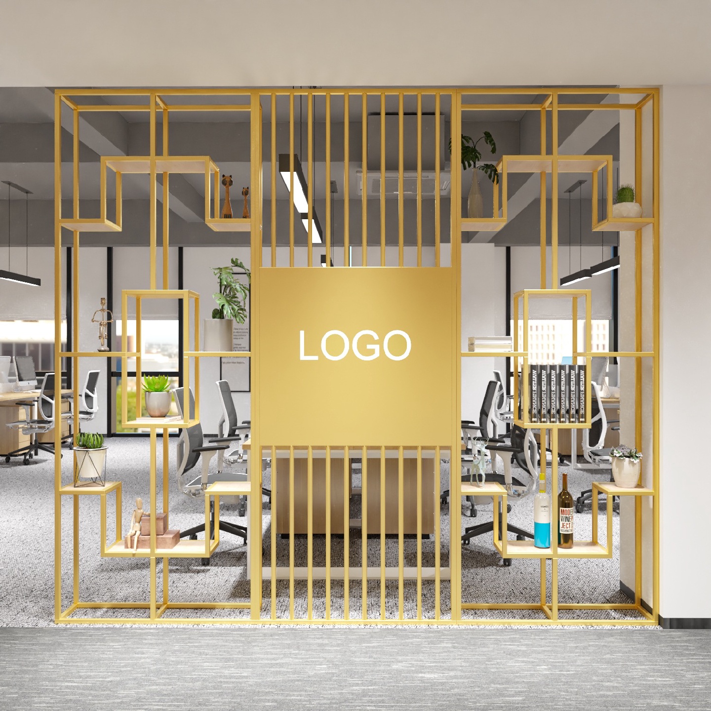 现代屏风玄关储物柜公司办公室置物架咖啡厅酒吧铁艺简约隔断柜