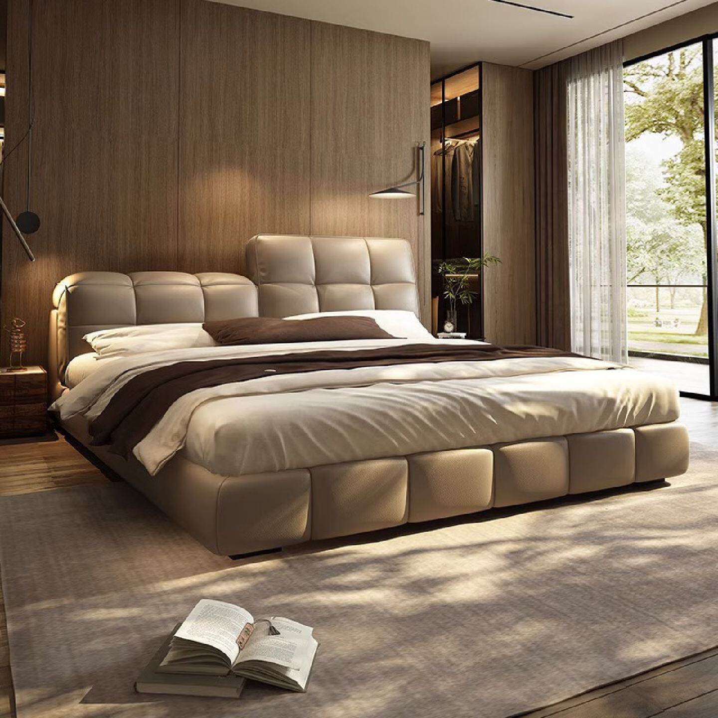 多功能意式极简真皮床主卧高端大气现代简约卧室双人大床2米x2米2