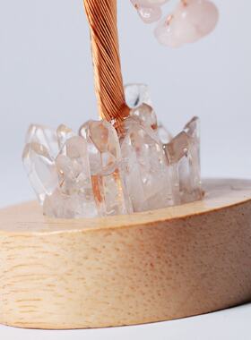 天然水晶发财树小夜灯摆件白水晶簇发光款usb床头灯家居黄水晶