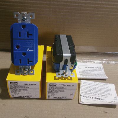 NEW LOT OF 2 HUBBELL HBL5360SA BLUE DUPLEX RECEPTACLE 20 AMP