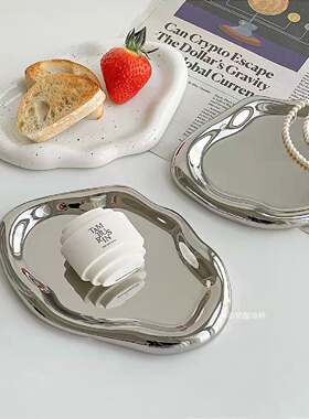 工业风金属镀银托盘饰品展示架美食陶瓷碟子拍照道具家居装饰